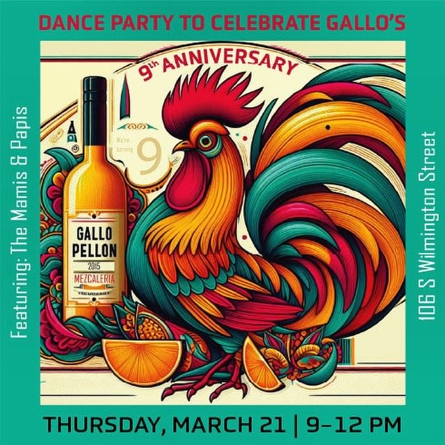 Gallos anniversary dance party is Thursday March 21st.
This little magic mezcal dream is turning nine.
We will be celebrating with a legit dance party fuel by the @mamisandthepapis ‼️
Join is for regular service 5-10
Music starts at 9-12
We will be having drink specials and a snacks all the way till midnight.
