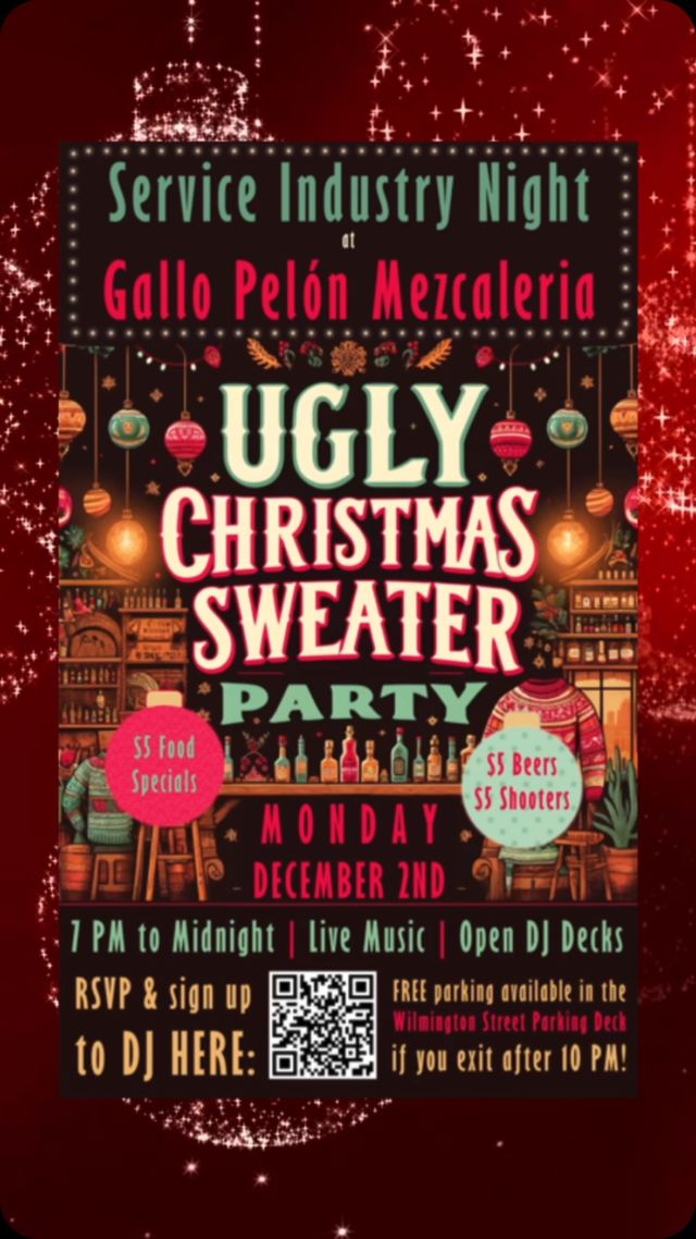 Get ready for our the last industry night of 2024!!
Monday DEC 2nd
Ugly Christmas Sweater Party edition 🎄
7-12
Drink specials
Delicious snacks
Christmas decorations
DJ Decks
Join us for a night of fun to get the holiday season to a good start!!!